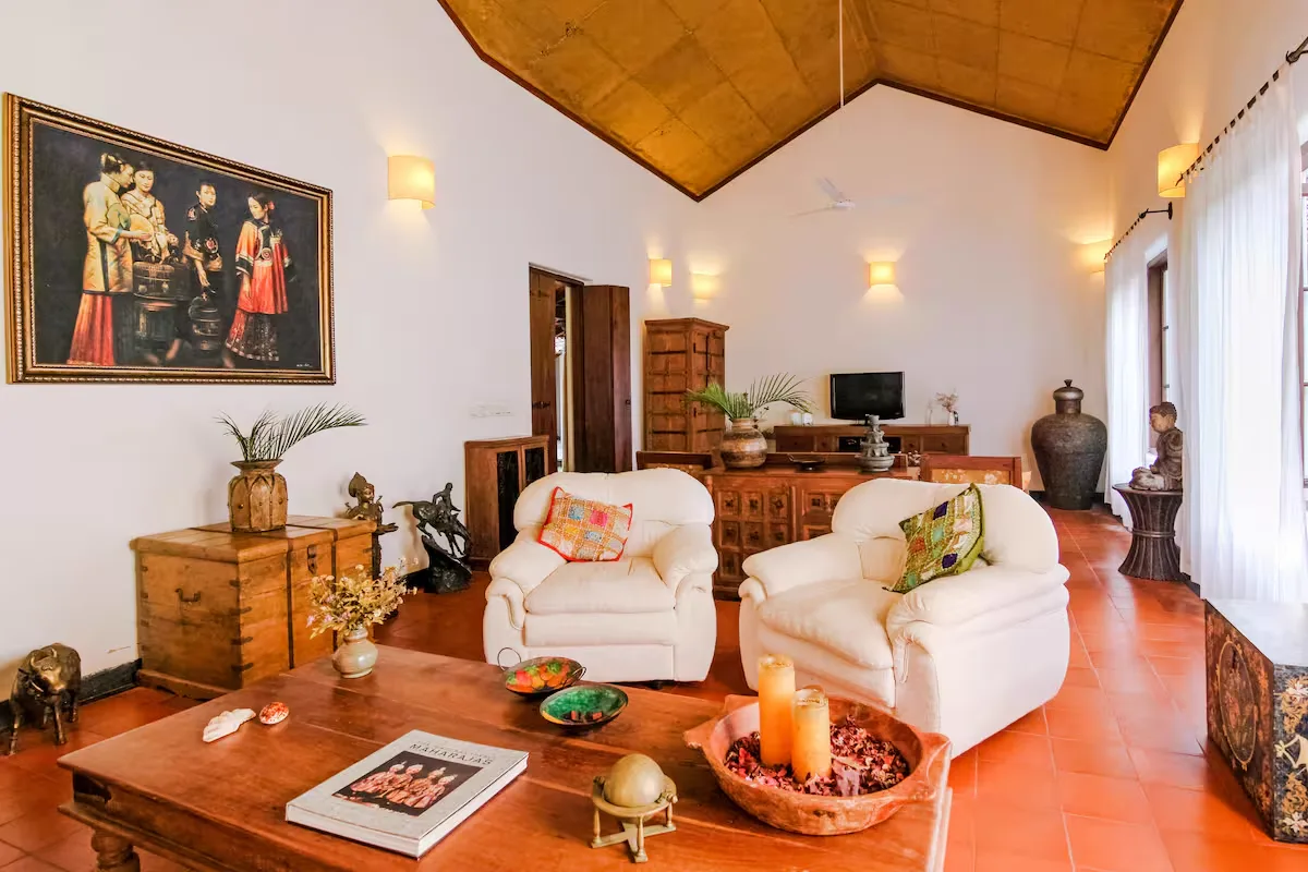 The living room at Ikshaa, open to the courtyard